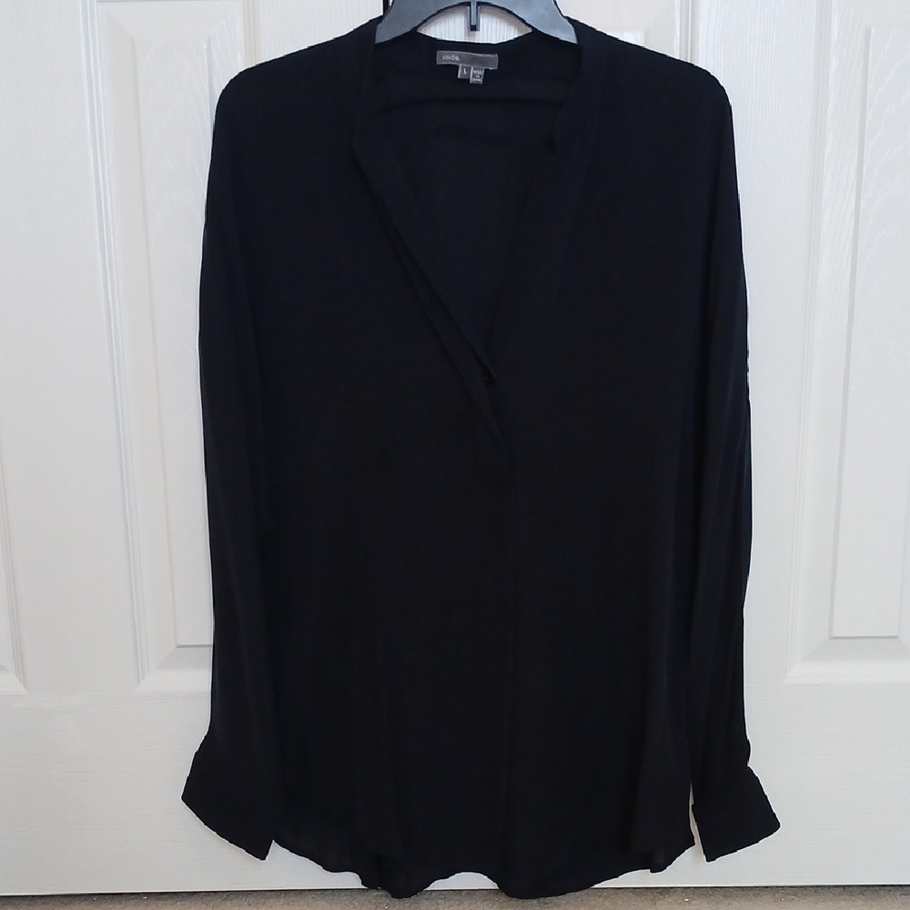 Vince. Silk V-Neck Long-Sleeve Black Blouse Women's Large